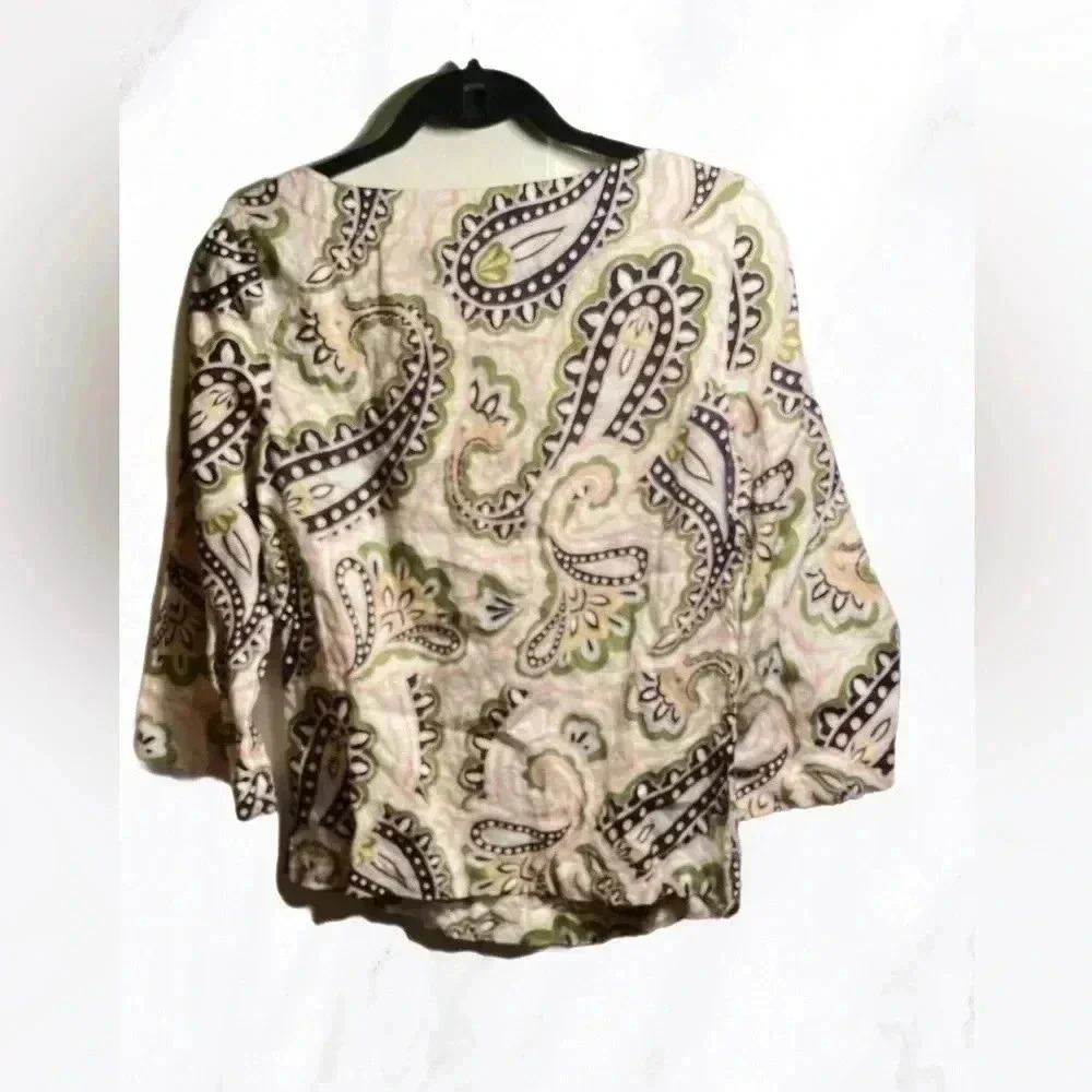 Boden multicolour Laurie bohemian casual linen paisley 3/4 flared  sleeve top 2 - Picture 3 of 6